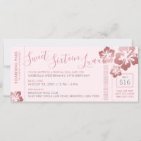 Tropical Sweet 16 Pool Luau Boarding Pass