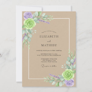 Tropical Tan Amethyst Leafy Wedding Invitation