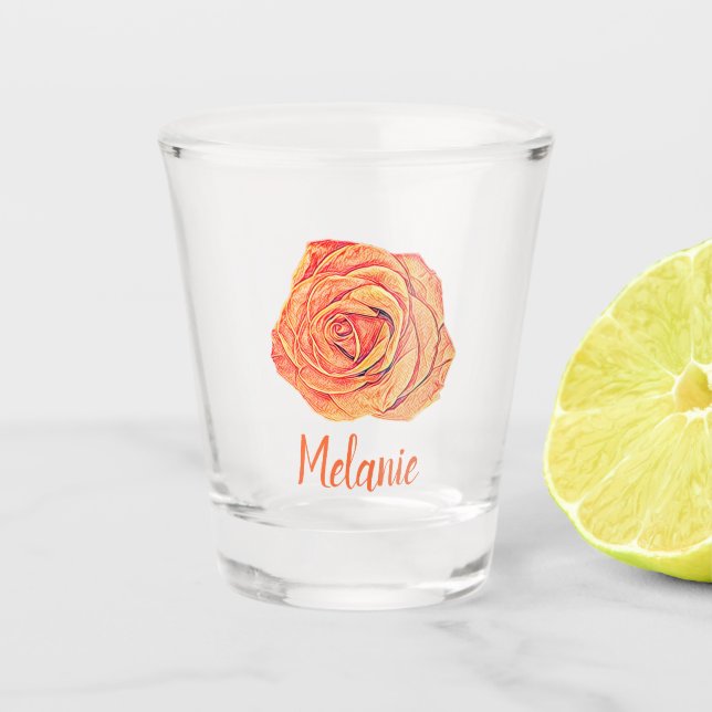 Tropical Tangerine Rose Shot Glass (Front)