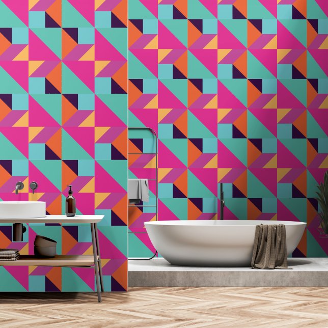 Tropical Tangram Pattern Wallpaper (Bathroom)