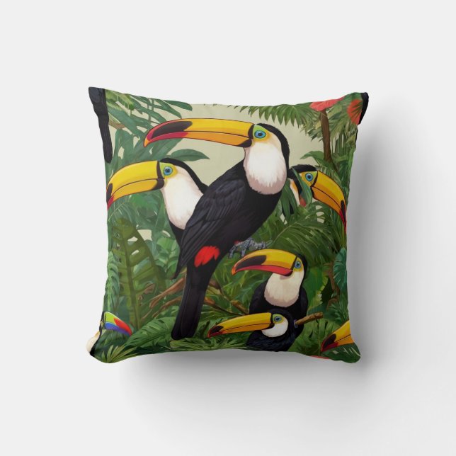 Tropical Tapestry: Toucans in the Rainforest Cushion (Front)