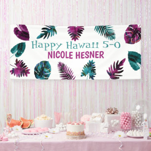 Tropical Teal and Berry Pink Hawaii 5-0 50th Banner