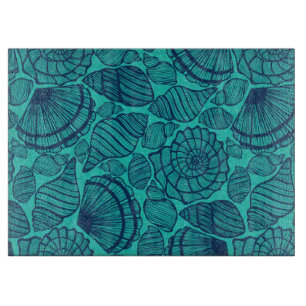 Tropical Teal Beach Seashells Cutting Board