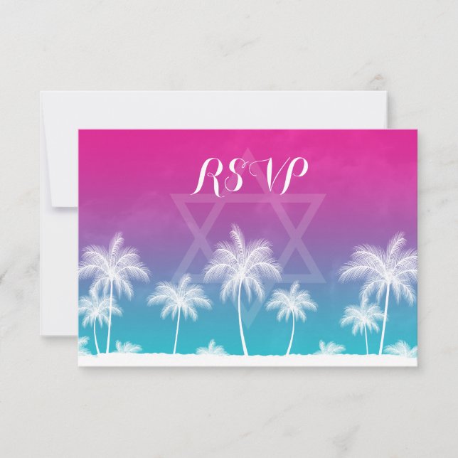 Tropical Teal Blue Pink Bat Mitzvah RSVP (Front)