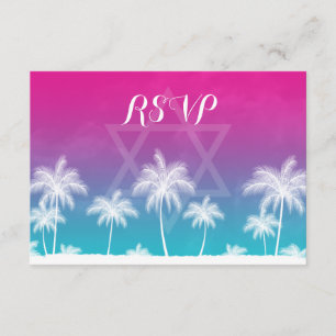 Tropical Teal Blue Pink Bat Mitzvah RSVP Card