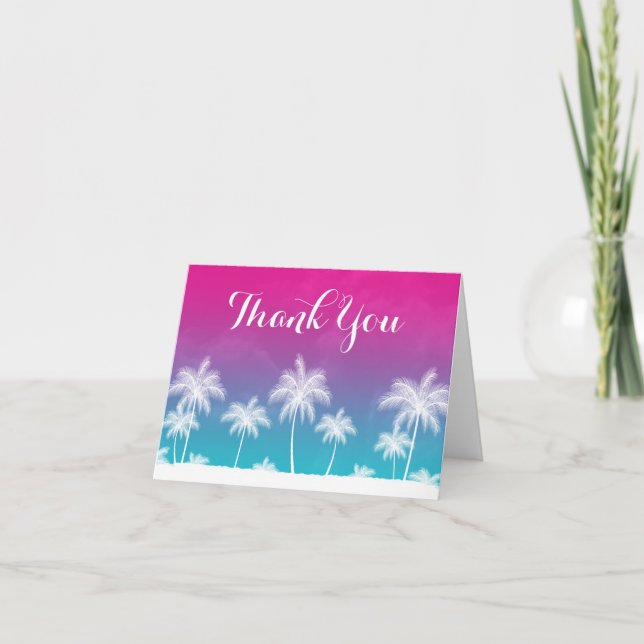 Tropical Teal Blue Pink Thank You Card (Front)