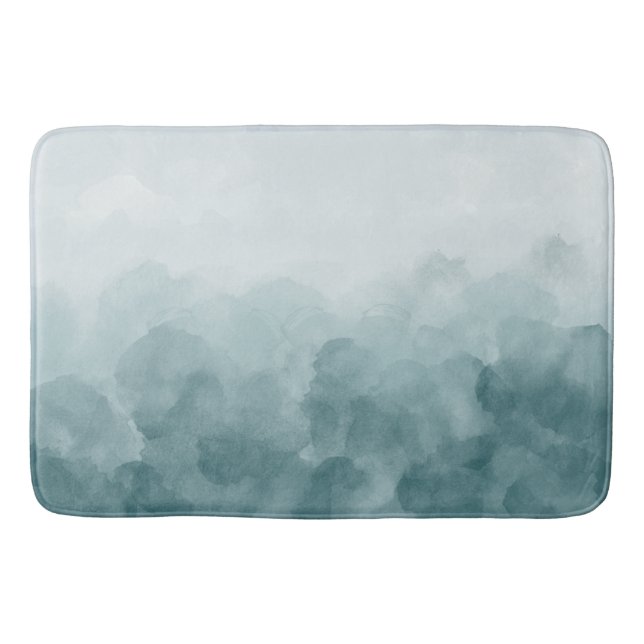 Tropical Teal Blue Watercolor Bath Mat (Front)