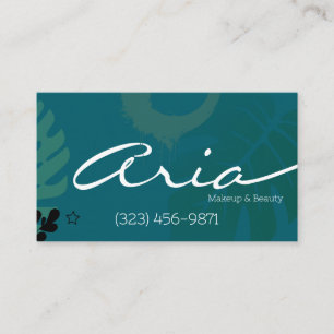Tropical Teal Calligraphy Makeup Artist  Business Card