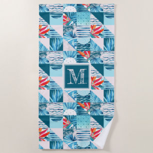 Tropical Teal Geometric Abstract Pattern Beach Towel