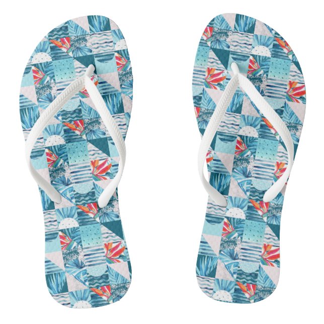 Tropical Teal Geometric Abstract Pattern Jandals (Footbed)