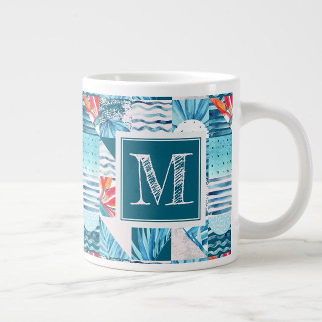 Tropical Teal Geometric Abstract Pattern Large Coffee Mug (Right)