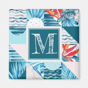 Tropical Teal Geometric Abstract Pattern Magnet