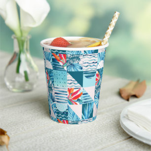 Tropical Teal Geometric Abstract Pattern Paper Cups