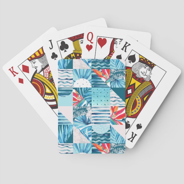 Tropical Teal Geometric Abstract Pattern Playing Cards (Back)
