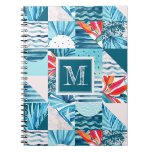 Tropical Teal Geometric Abstract Pattern Spiral Notebook
