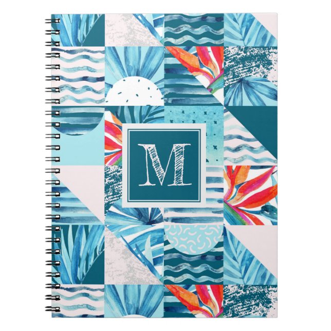 Tropical Teal Geometric Abstract Pattern Spiral Notebook (Front)