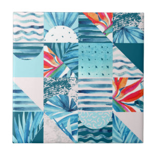 Tropical Teal Geometric Abstract Pattern Tile