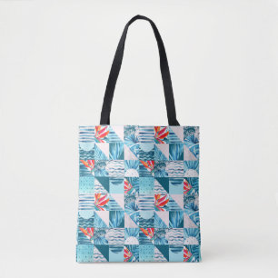 Tropical Teal Geometric Abstract Pattern Tote Bag