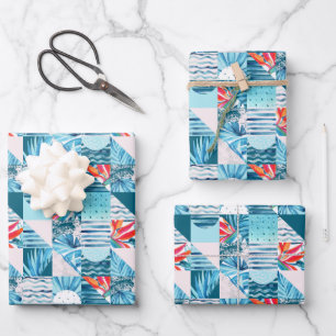 Tropical Teal Geometric Abstract Pattern Wrapping Paper Sheet