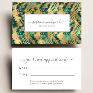 Tropical Teal Gold Foliage Pattern Appointment Business Card
