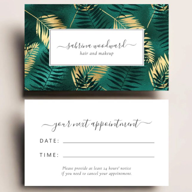 Tropical Teal Gold Foliage Pattern Appointment Business Card (Creator Uploaded)