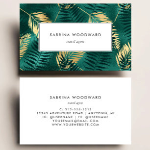 Tropical Teal Gold Foliage Pattern Business Card