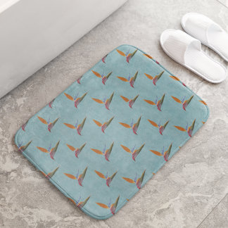 Tropical Teal Modern Bird of Paradise Hand-Drawn Bath Mat