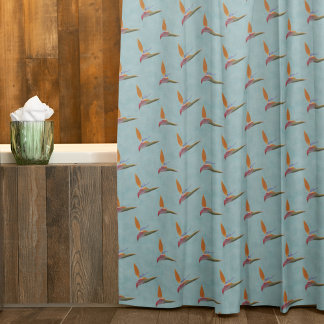 Tropical Teal Modern Bird of Paradise Hand-Drawn Shower Curtain