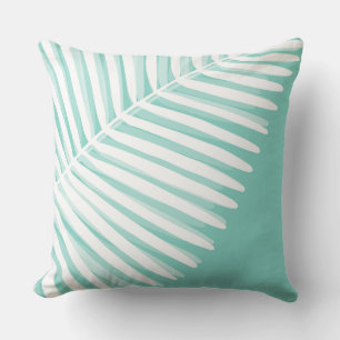 Tropical teal palm leaf  cushion