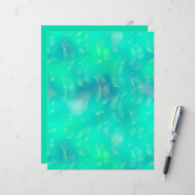 Tropical Teal Palm Leaves Gradient Scrapbook Paper (Front/Back In Situ)