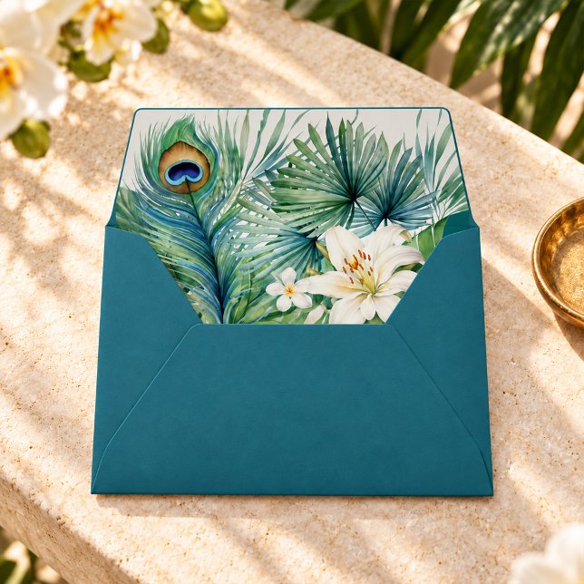 Tropical Teal Peacock Feather Wedding Envelope (Tropical Teal Peacock Feather Wedding Envelope)