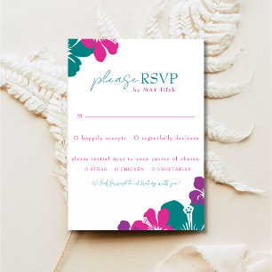 Tropical Teal Pink Purple Hibiscus RSVP Card