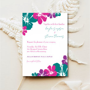 Tropical Teal Pink Purple Hibiscus Wedding Invitation