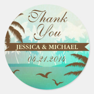 Tropical Teal Scenic Beach Thank You Sticker