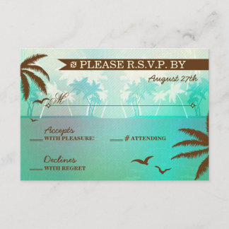 Tropical Teal Scenic Beach Wedding RSVP Card