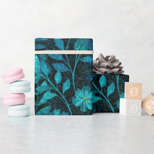 Tropical Teal Sparkle Blue Glitter Pattern Wrapping Paper (Baby Shower)