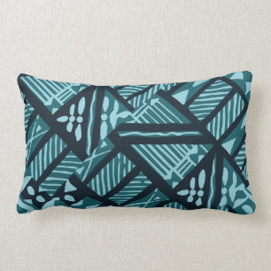 Tropical Teal Tapa Cloth 13"x20" Lumbar Pillow