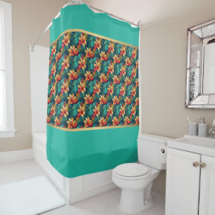 Tropical Teal Turquoise Orange Shower Curtain