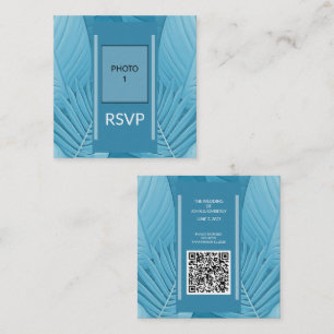Tropical Teal Wedding Enclosure Photo QR Code Card