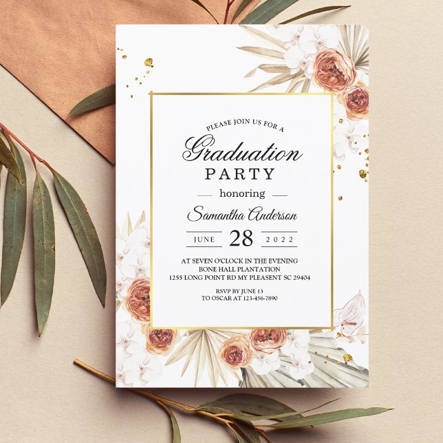 Tropical Terracotta Dried Palm Leaf Gold Frame Invitation (Creator Uploaded)