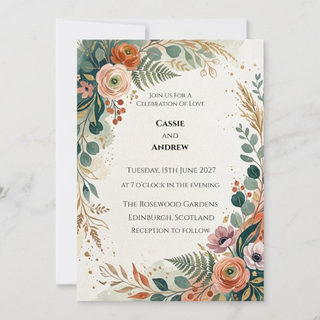 Tropical Terracotta Floral Wedding Invitation (Front)
