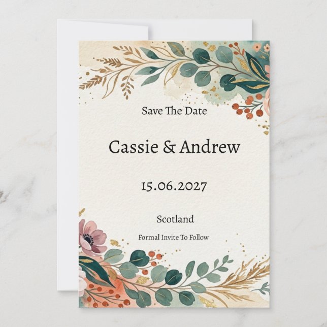 Tropical Terracotta Floral Wedding Save The Date (Front)