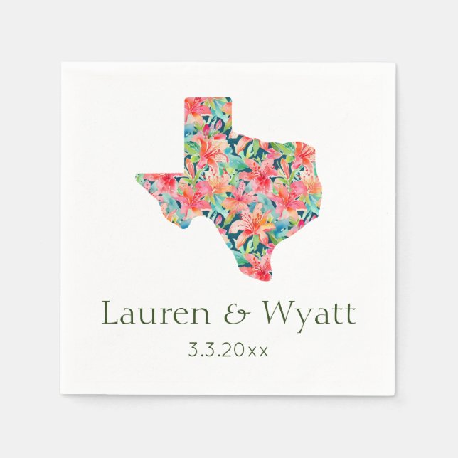Tropical Texas Wedding Personalised Names & Date  Napkin (Front)