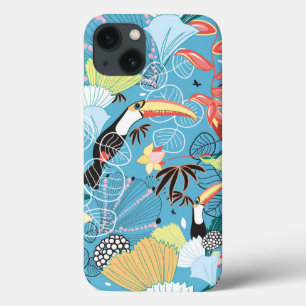 Tropical Texture With Toucans and Hummingbirds iPhone 13 Case