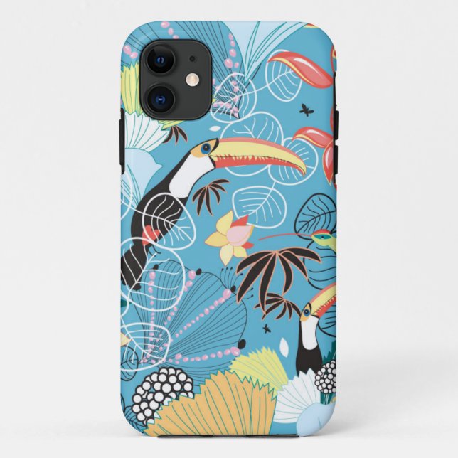 Tropical Texture With Toucans and Hummingbirds Case-Mate iPhone Case (Back)