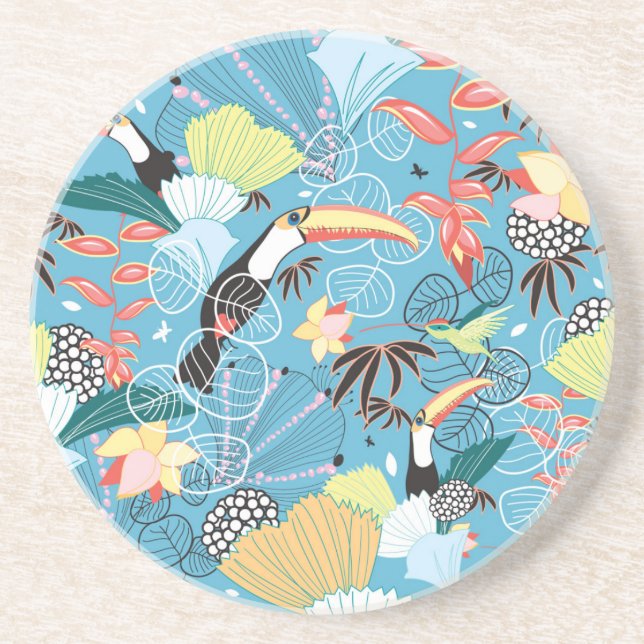 Tropical Texture With Toucans and Hummingbirds Coaster (Front)