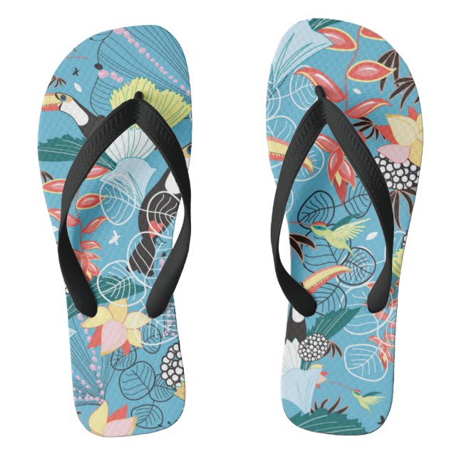 Tropical Texture With Toucans and Hummingbirds Jandals (Footbed)