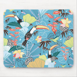 Tropical Texture With Toucans and Hummingbirds Mouse Pad