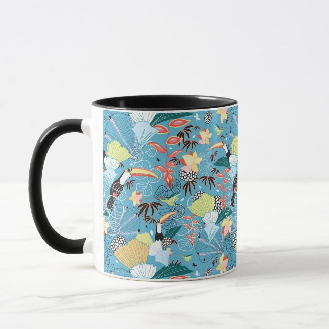 Tropical Texture With Toucans and Hummingbirds Mug (Left)