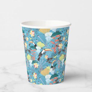 Tropical Texture With Toucans and Hummingbirds Paper Cups